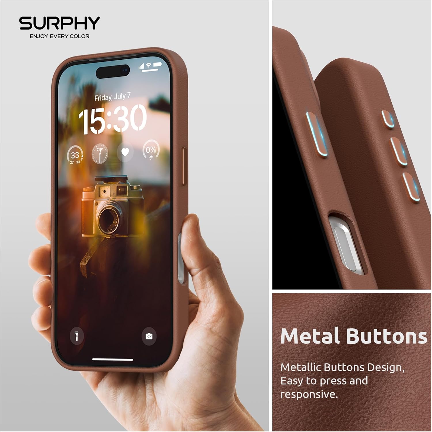 SURPHY Case for iPhone 17 Case (6.3 inch 2025), Compatible with MagSafe, Faux Leather 17 Phone Cases Whit Soft Microfiber Lining, Brown - Image 6