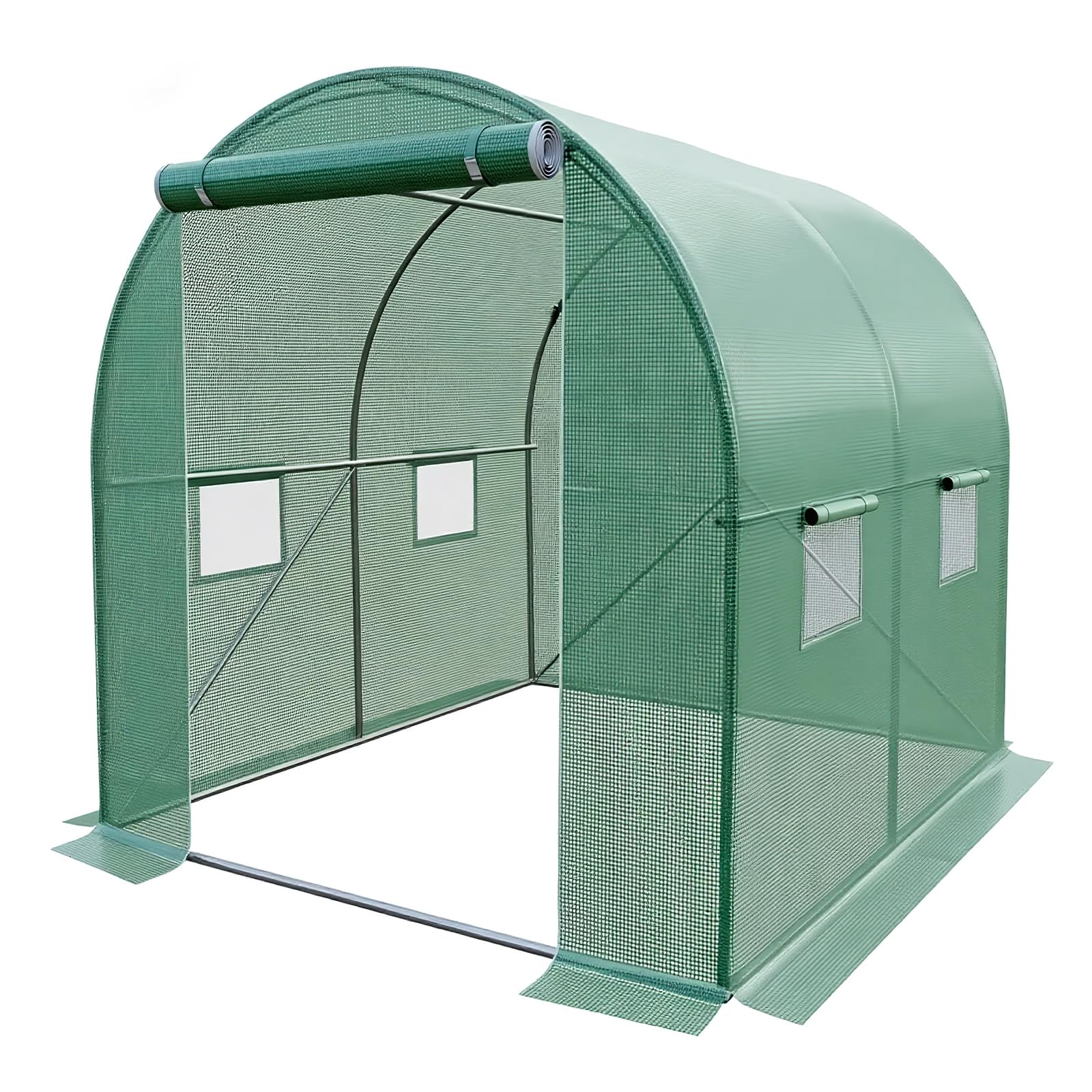 Large Walk-in Polytunnel Greenhouse with Reinforced Steel Frame, Roll Up Door, Mesh Windows, UV-Resistant 140GPE Fabric, Green (2x2x2m)