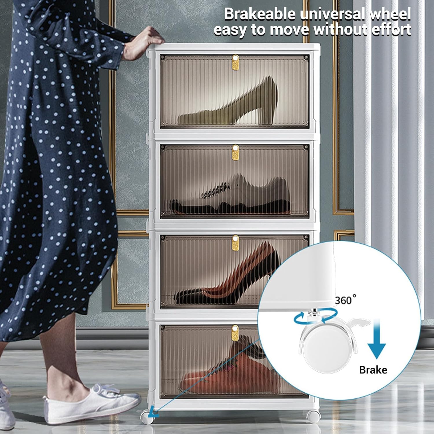 CHICIRIS 4 Layers Shoe Shelf Cabinet Folding Shoes Storage Box Sturdy Clear Shoe Storage Box Foldable Space Saving Rack for Sneaker Boot Container