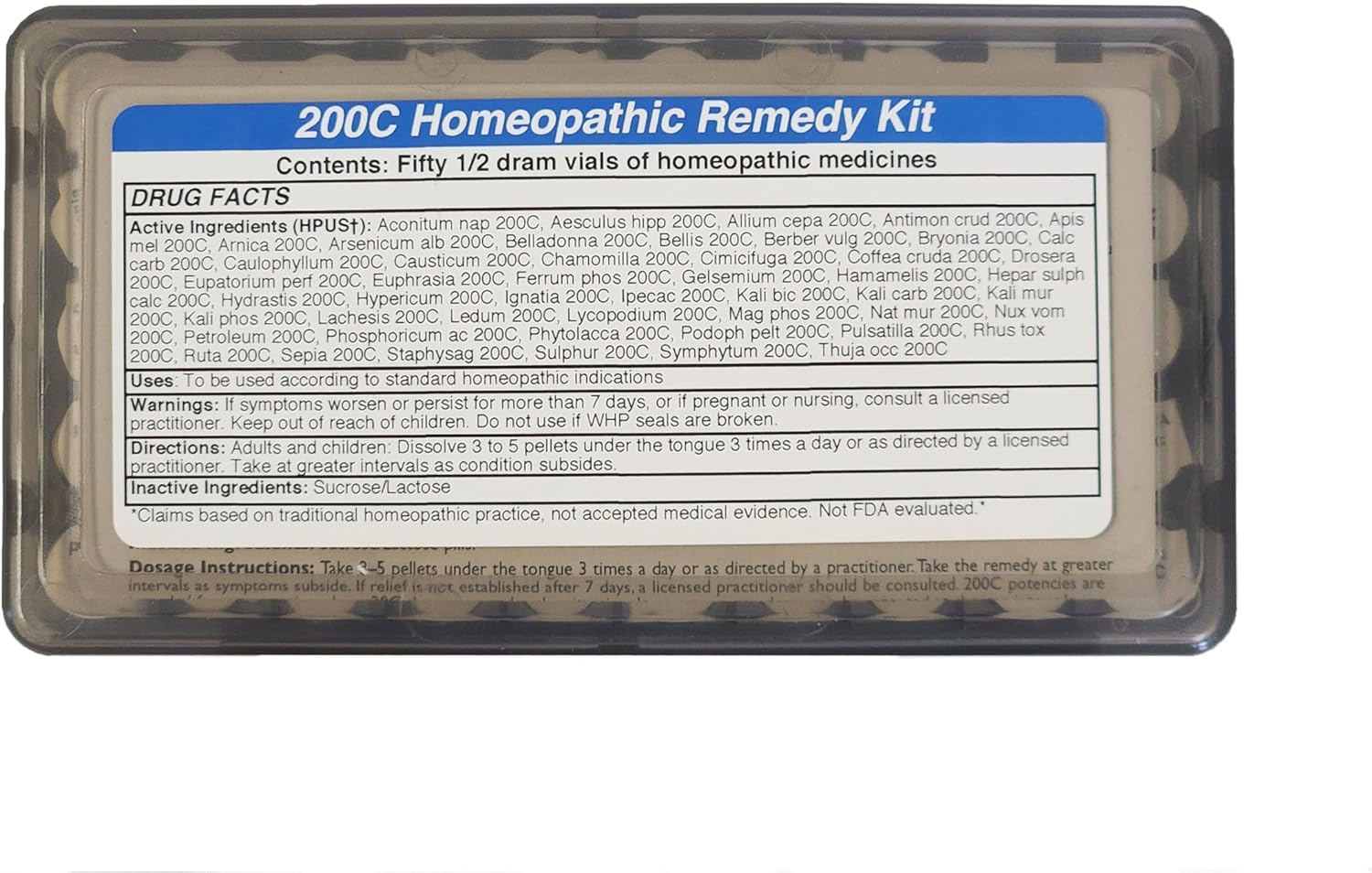 Homeopathy Remedy Kit with 50 Remedies for Common Ailments, Travel Size, 200C Potency