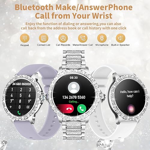 Miniatura 9 de GADIXY Relojes inteligentes para mujer, reloj inteligente de diamante rosa + plateado