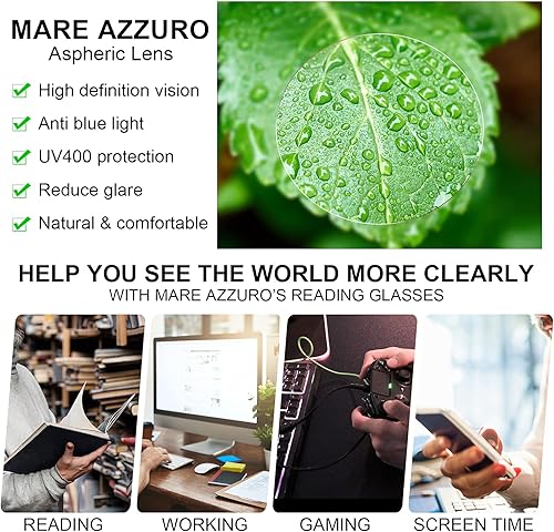 Miniatura 4 de MARE AZZURO Lentes de lectura con bloqueo de luz azul para hombre, tamaño grande, cuadrado, para lectura de computadora, 0 1.00 1.25 1.50 1.75 2.00
