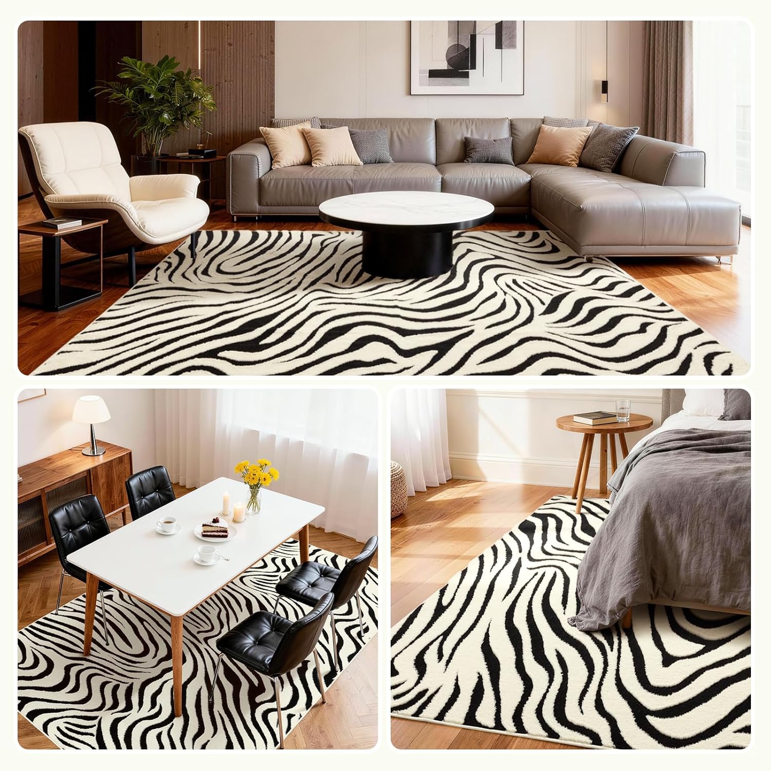 YIHOUSE 5×7 Ft Area Rugs for Living Room: Modern Washable Rug - Abstract Black and Cream White Rug for Bedroom Dining Room Office Playroom Nursery Home Decor - Nonslip Non-Shedding Striped Rugs