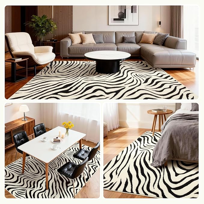 Tapete decorativo 5x7 pies moderno antideslizante lavable negro miniatura 3