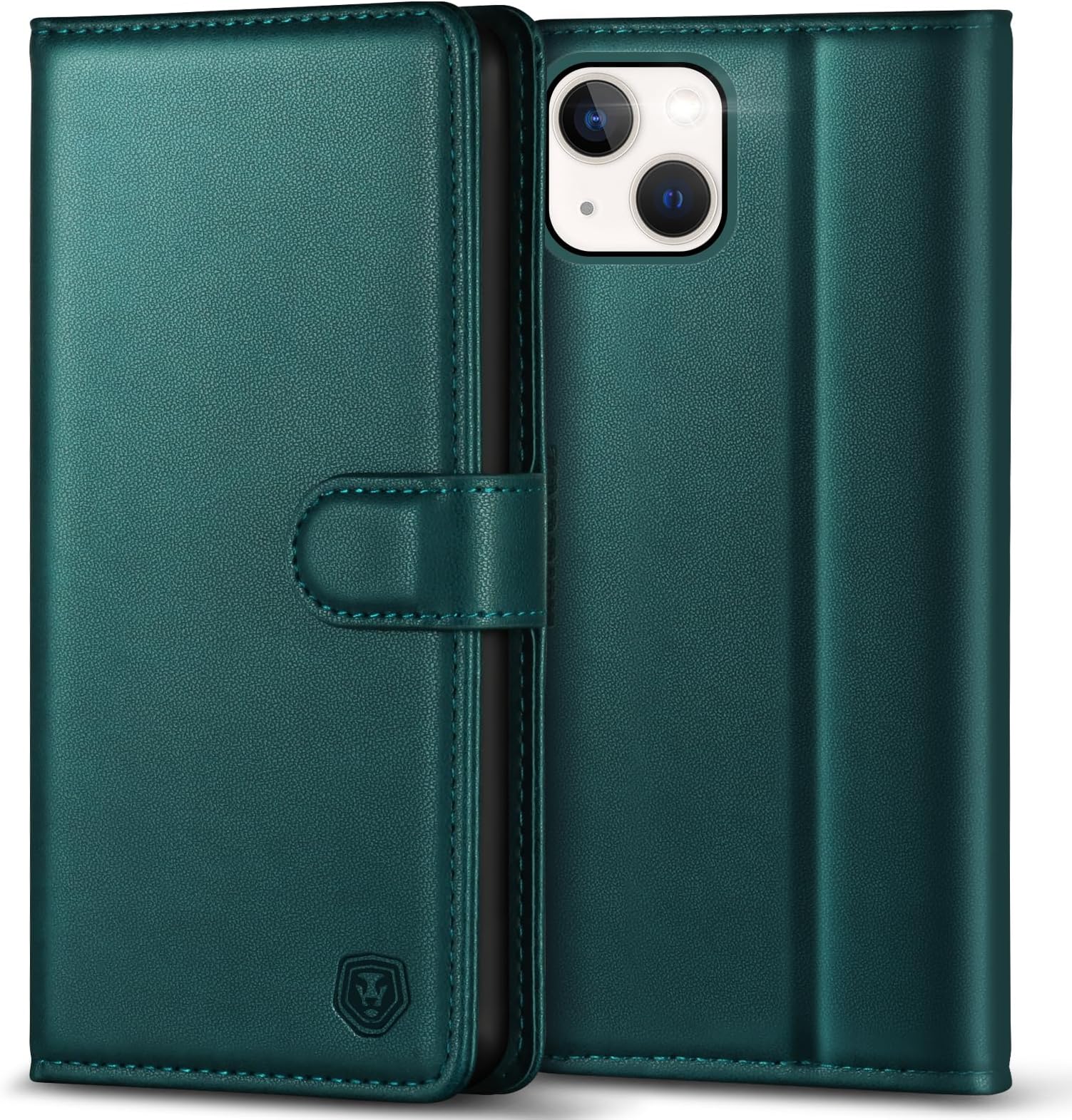 Kuafcase Compatible for iPhone 15 Case with 4 Card Slots Magnetic Closure Kickstand Shockproof Protective Phone Case Compatible for iPhone 15 6.1” - Green