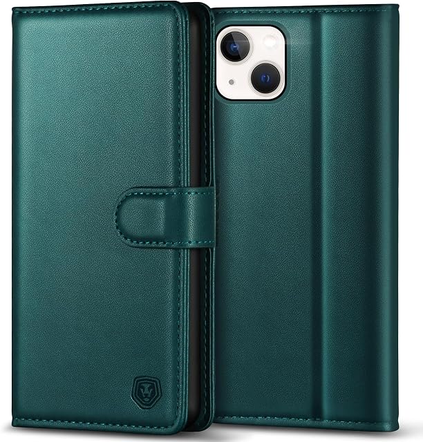 Kuafcase Compatible for iPhone 15 Case with 4 Card Slots Magnetic Closure Kickstand Shockproof Protective Phone Case Compatible for iPhone 15 6.1 - Green