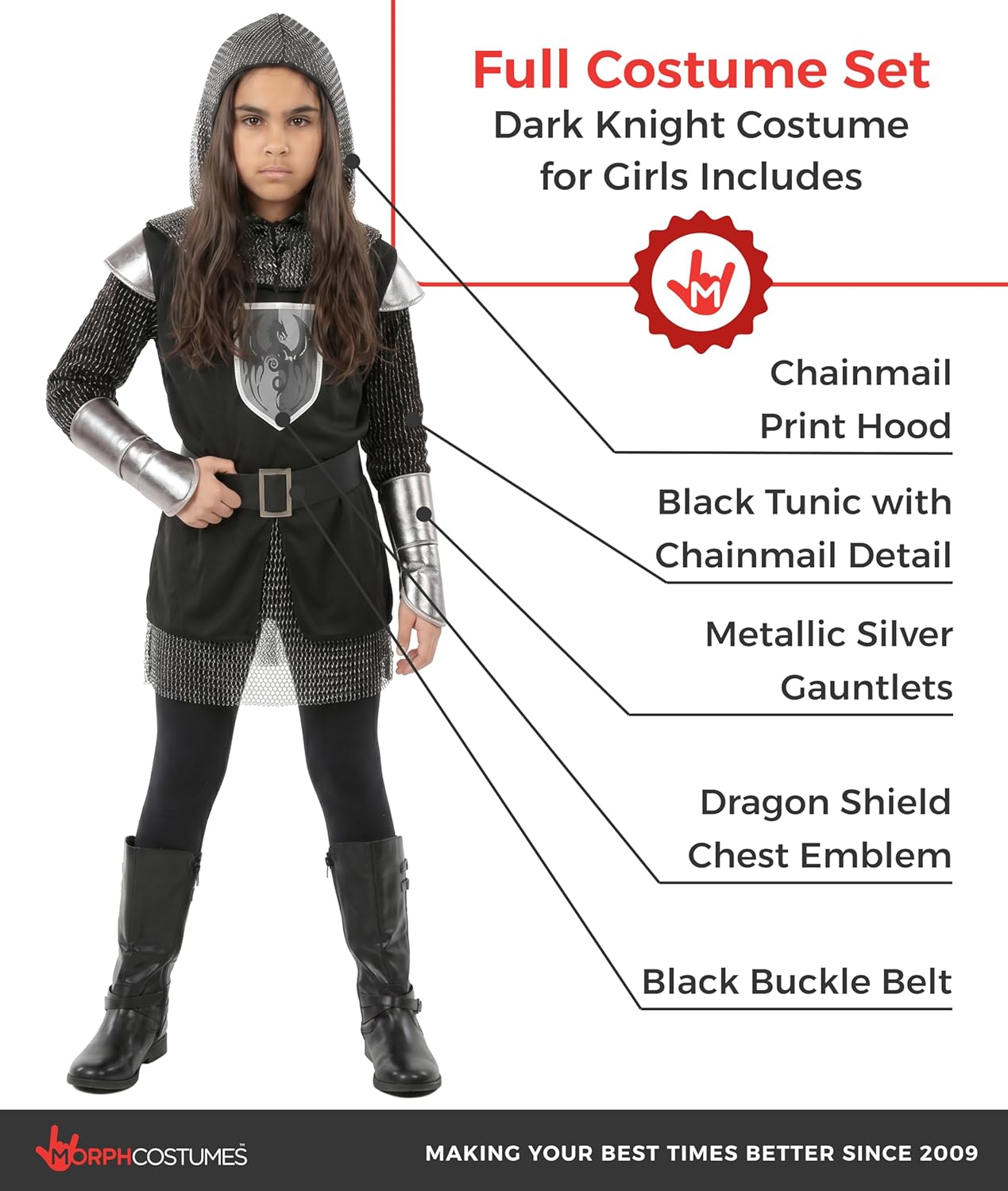 Morph Saint Joan of Arc Costume Girls Warrior Knight Costumes for Kids Huntress Costume for Girls Halloween Costume For Kids