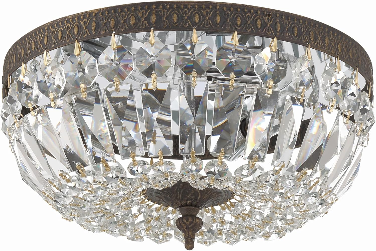Crystorama 3 Light Clear Italian Crystal Flush Mount (English Bronze.)