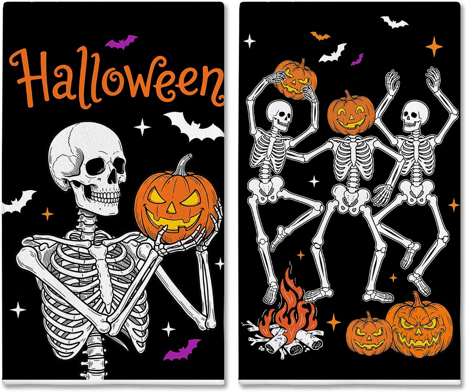 Hexagram Halloween Kitchen Towels, Skeleton Decor, Halloween Hand Towels