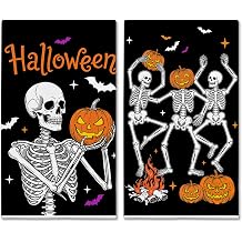 Hexagram Halloween Kitchen Towels, Skeleton Decor, Halloween Hand Towels