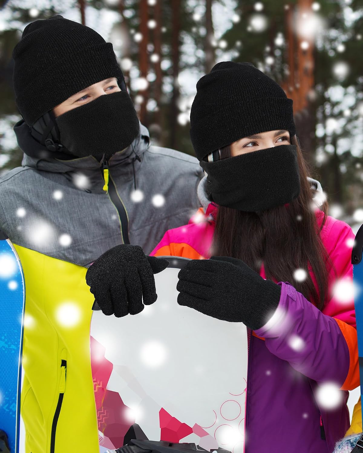 Jecery 180Pcs Bulk Winter Hats Gloves Scarf Set for Adults Black Knit Beanies Thermal Fleece Neck Warmer Men Women Homeless