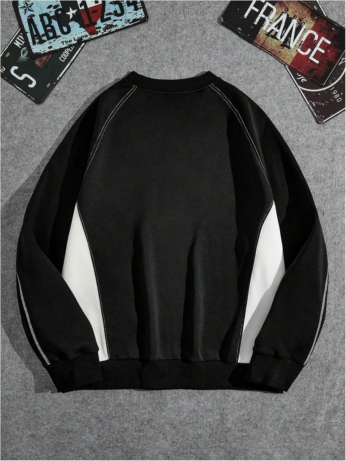 GORGLITTER Men's Letter Graphic Top Stitching Sweatshirt Long Sleeve Crewneck Pullover Top - Image 2