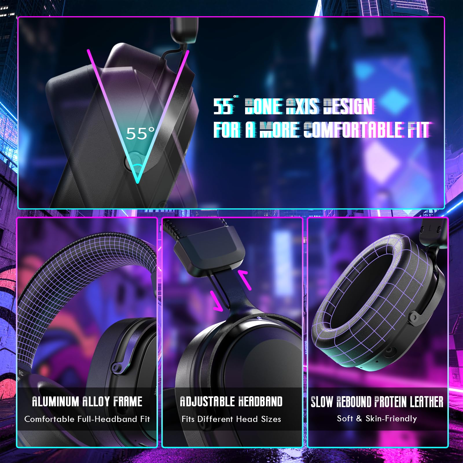 ATTACK SHARK L30PRO Kabelloses Gaming-Headset, 7.1 Surround Sound, EQ-Modi, 50-mm-Treiber, Tri-Modus, 1100-mAh-Akku, Over-Ear-Headset mit Abnehmbarem Noise-Cancelling-Mikrofon für PC - Schwarz