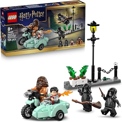 LEGO Harry Potter Hagrids und Harrys Flucht aus dem Ligusterweg – Motorrad Spielzeug mit 4 Minifiguren – 2 Todesser, eine Straßenszene – Geschenk für Mädchen, Jungen und Fans ab 8 Jahren – 76459