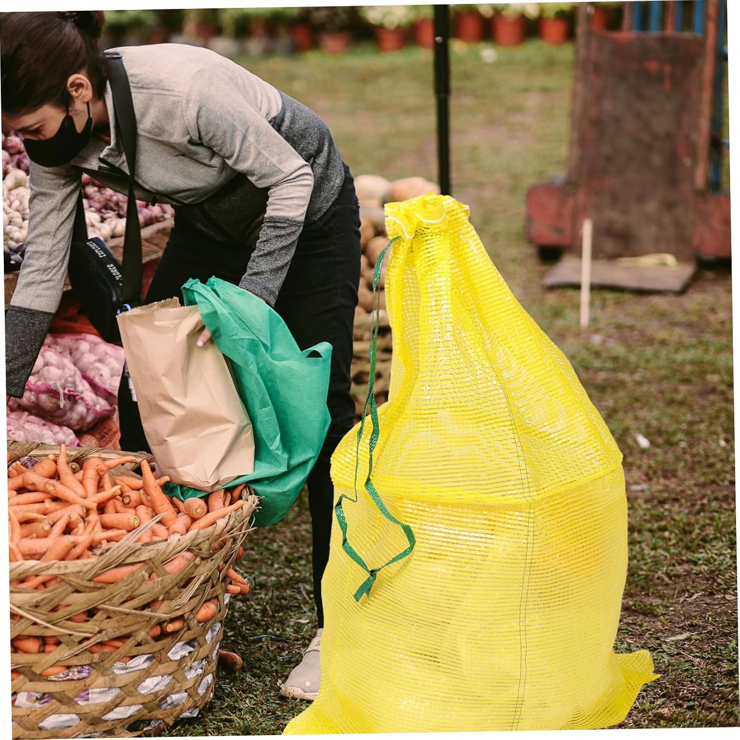 50pcs Vegetable Storage Bags Mesh Onion Potato Bags Drawstring Reusable Large