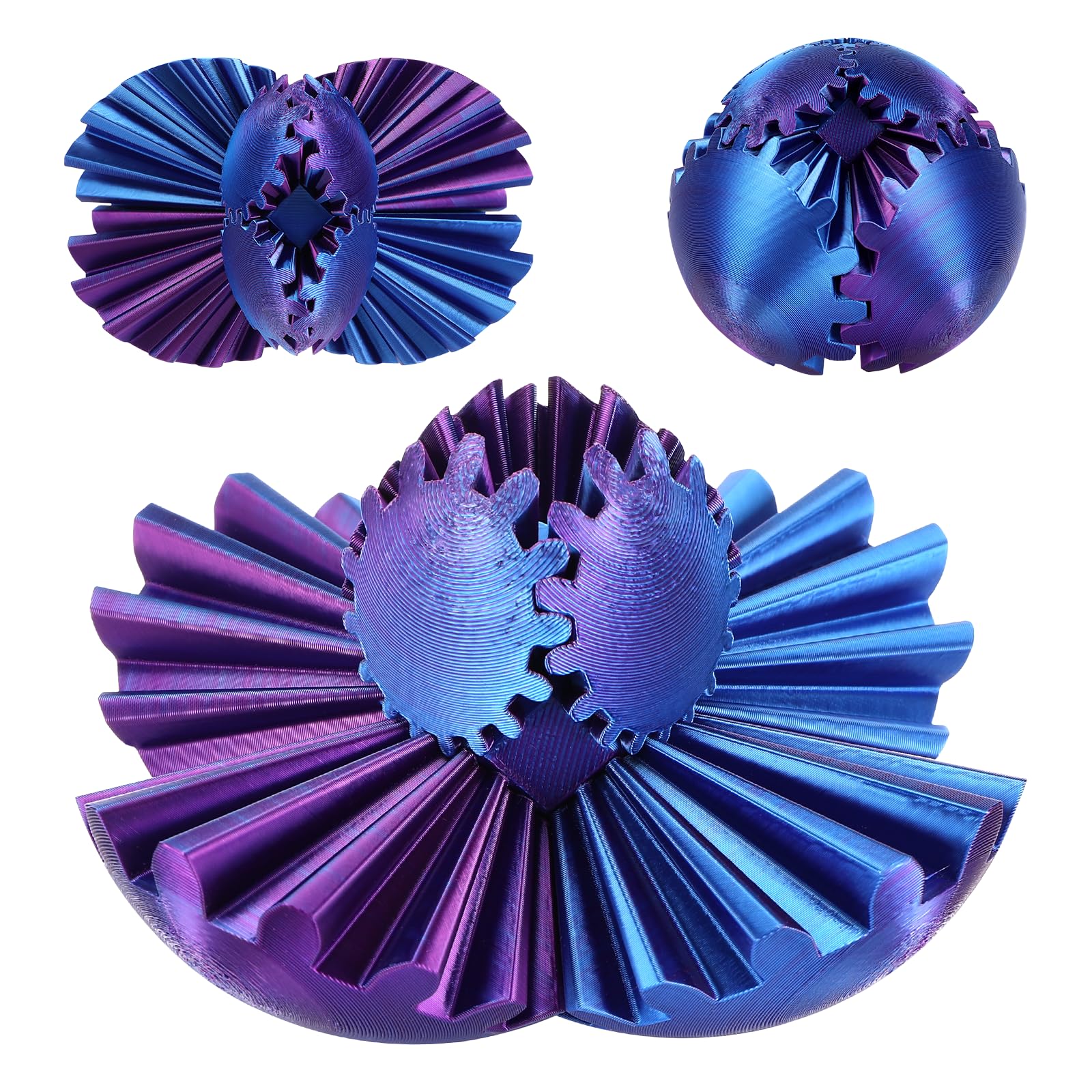 Farerkass Fidget de Bola De Engranaje Impreso en 3D, Esfera de Engranajes, Juguete de Bola de Engranaje, Juguete Antiestrés con Forma de Cubo Y Esfera de Engranaje, Hilandero de Cubo (Azul Morado)