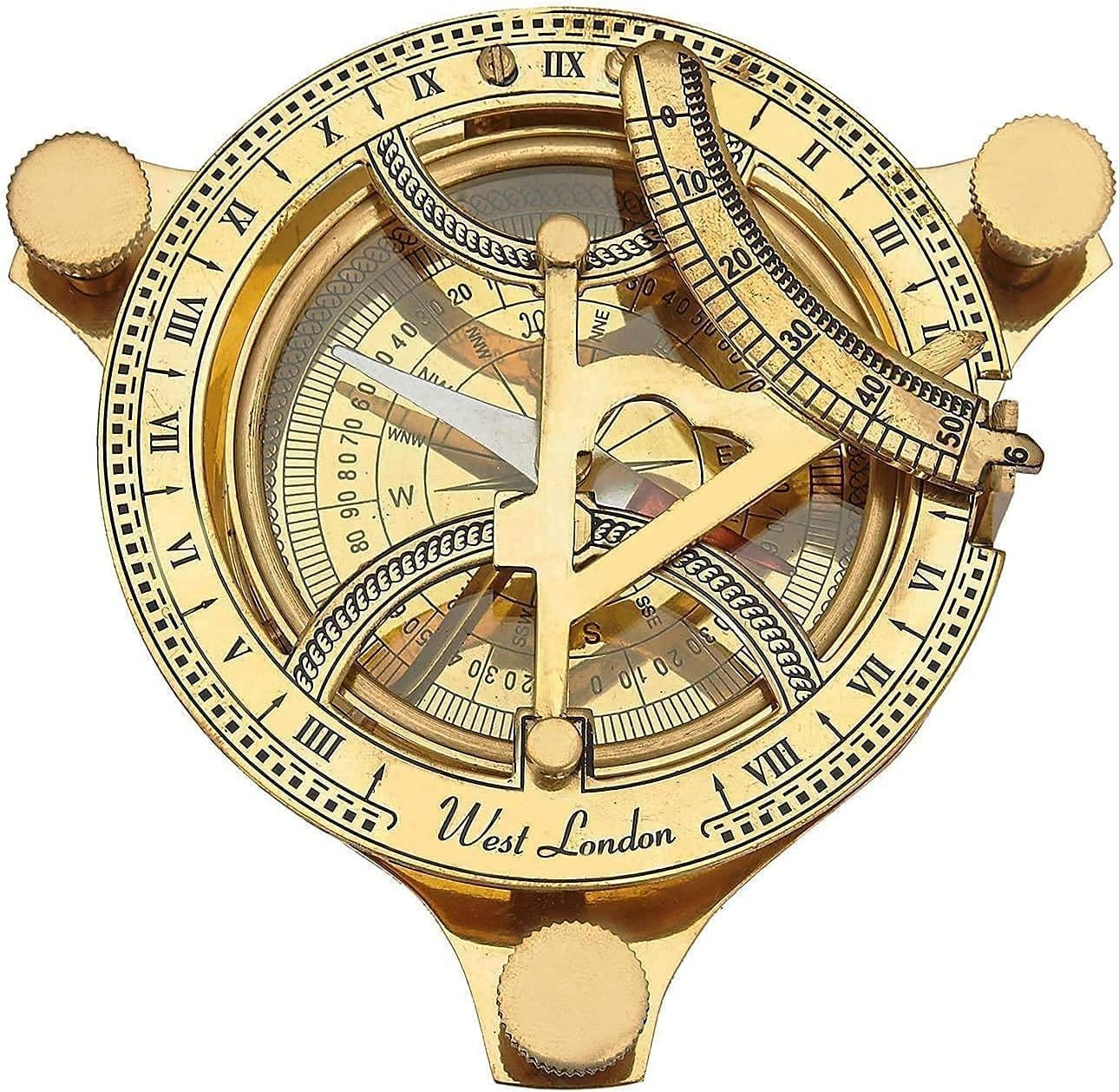 Brass Golden Sun Clock Compass with Wooden Box Vintage Nautical Sundial Compass for Home Decorations - 3 Inch Width