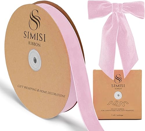 Cinta de terciopelo rosa de 1 pulgada, 25 yardas para árbol de Navidad, envoltura de regalos, ramo de flores, decoraciones de corona, fabricación de