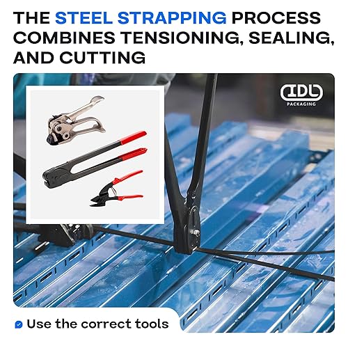 Miniatura 14 de IDL Packaging Kit de flejado de acero portátil de 5/8 pulgadas x 400 pies, resistencia a la rotura de 1400 libras - Solución de flejado de embalaje