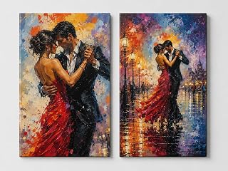 ICE ARMOR Large Set of 2 Colorful Dancing Couple Canvas Wall Art Modern Romantic Dance Decor for Living Room Bedroom Studio 16x24 Inch Frameless Canvas Print - Ready to hang