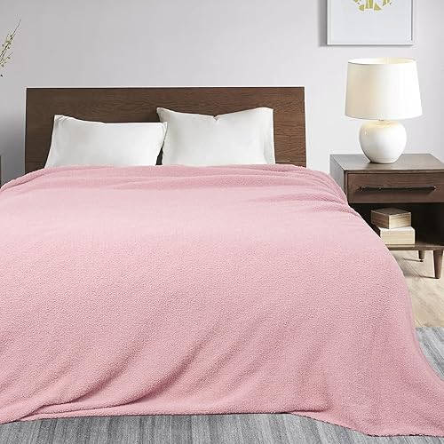 Miniatura 6 de Knit - Manta de cama acogedora de felpa, suave y mullida, tamaño Queen, manta de cama de lujo de 90 x 90 pulgadas, color rosa