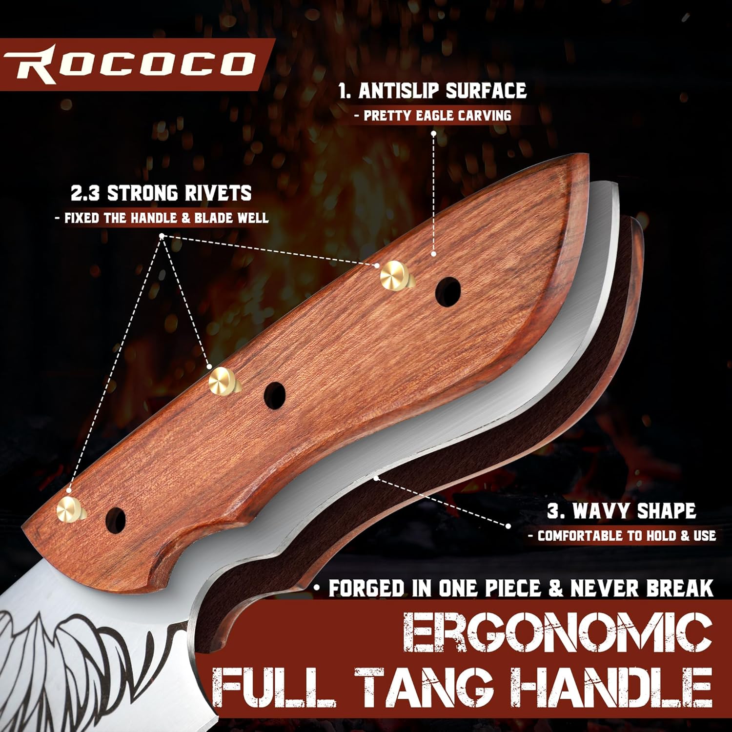 ROCOCO Feather Viking Boning Knife - Cleaver Knife for Meat Cutting Stainless Steel Birthday Gift Men 8.4"