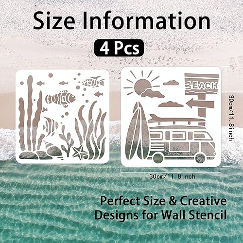 Miniatura 2 de INFUNLY Plantillas de playa de verano para pintar sobre madera de 11.8 pulgadas, plantillas de océano reutilizables, delfín, algas marinas,