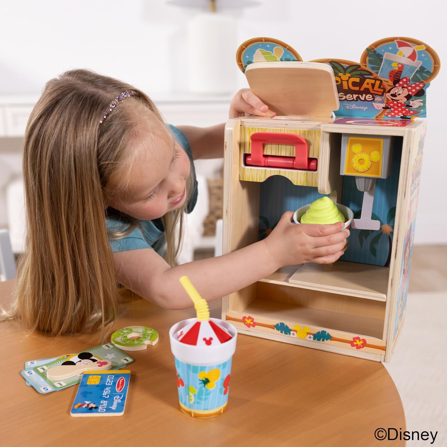 Disney Tropical Soft Serve Ice Cream Wooden Play Food Set – 23 Pieces | Mickey Mouse, Minnie, Wooden Toy for Boys and for Girls 3+ - FSC Certified