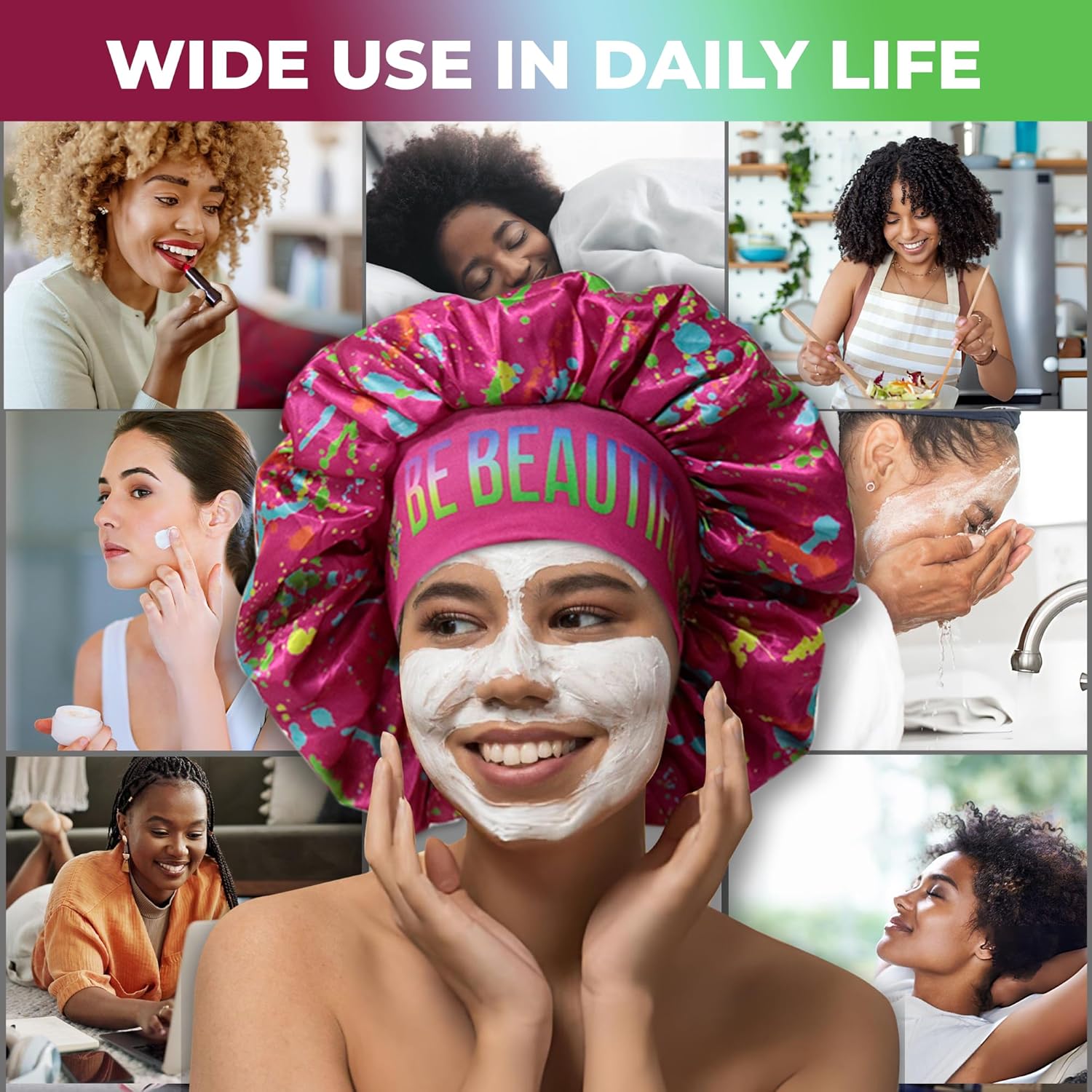 Discover premium reversible double layer silk satin sleeping bonnets designed for hair protection, moisture retention, and all-night comfort. Keep your hair healthy and frizz-free-pink - Image 2