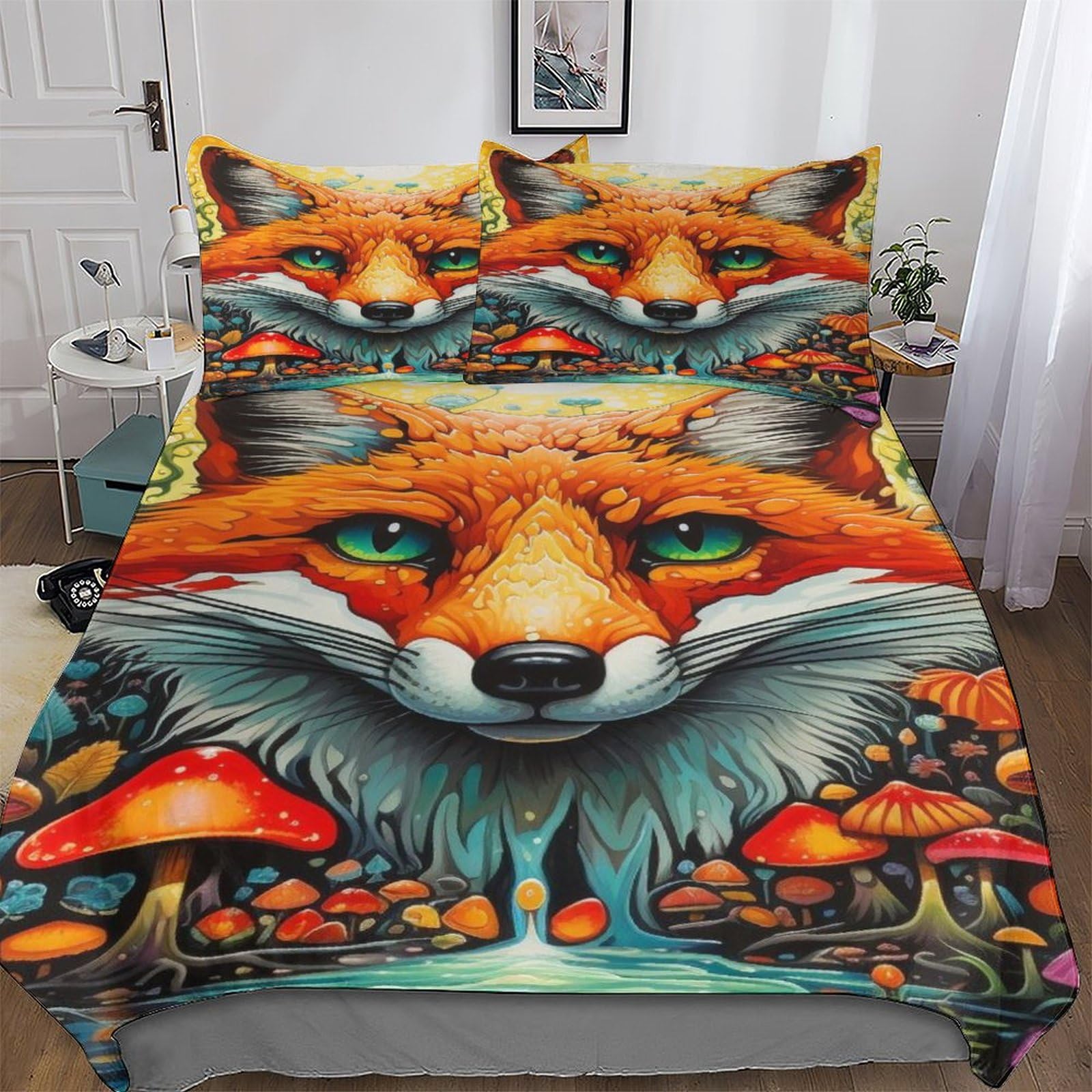 Housse de couette renard 200x200 cm en microfibre avec deux taies d'oreiller pour lit double