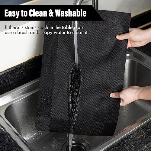 Miniatura 4 de Juego de 4 manteles individuales, manteles individuales con manchas de calor, resistentes a los arañazos para uso en interiores y exteriores,