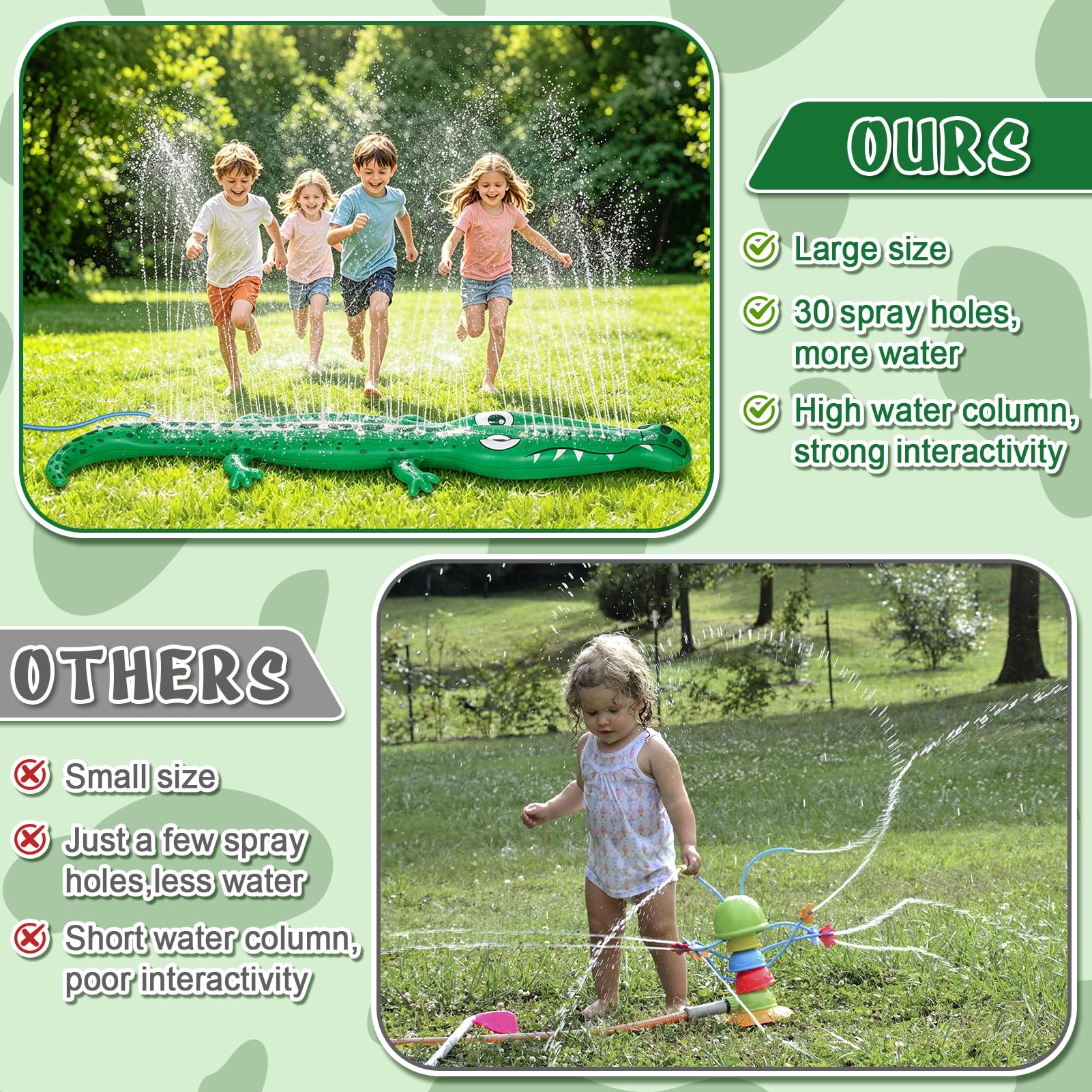 243,8 x 33 cm extra großer Sprinkler für Kinder, aufblasbarer Sprinkler für den Außenbereich | Kleinkind-Wasserspielzeug für den Hof, langlebiges Sommer-Spritzwasser-Spray, lustiges Spielzeug für Rasen, Garten, Hinterhof