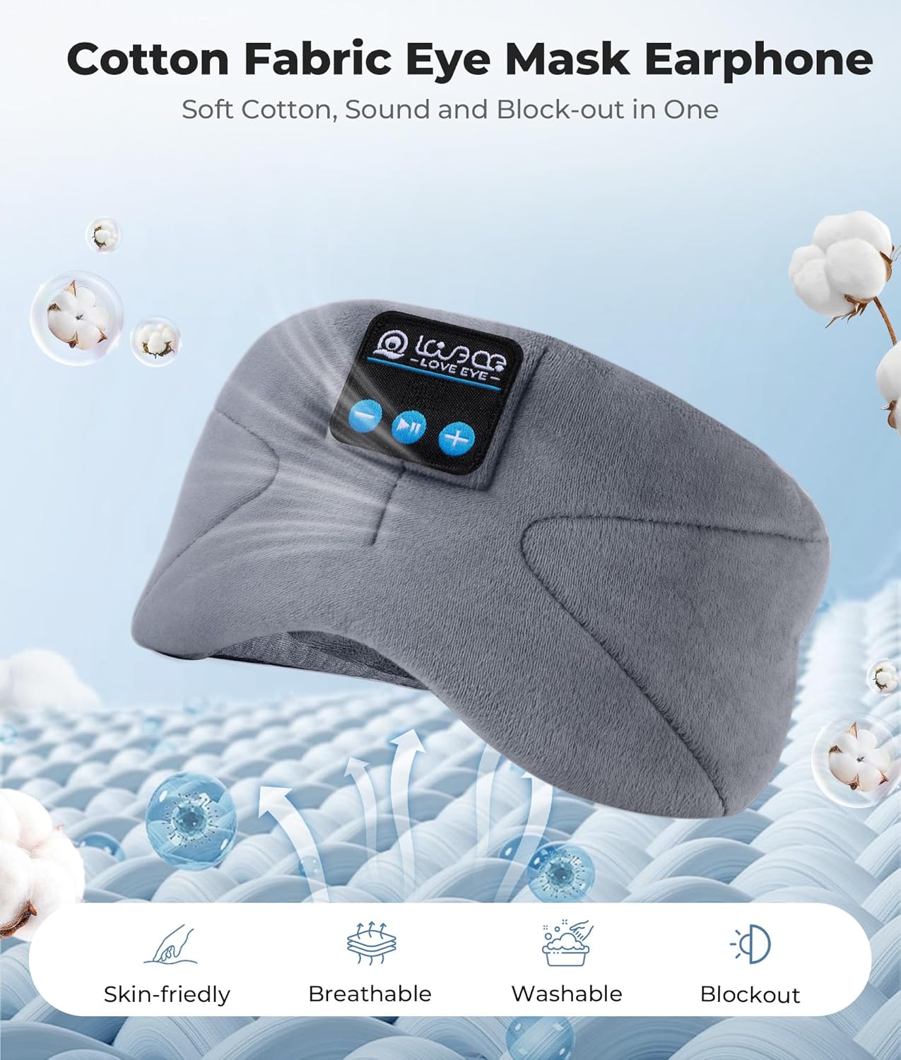 LOVE EYE Sleep Headphones Bluetooth 5.4 Sleeping Eye Mask Wireless Music Earphones with HD Speakers for Side Sleepers Total Blackout Cotton Mask for Travel, Home, Office, Unique Gifts