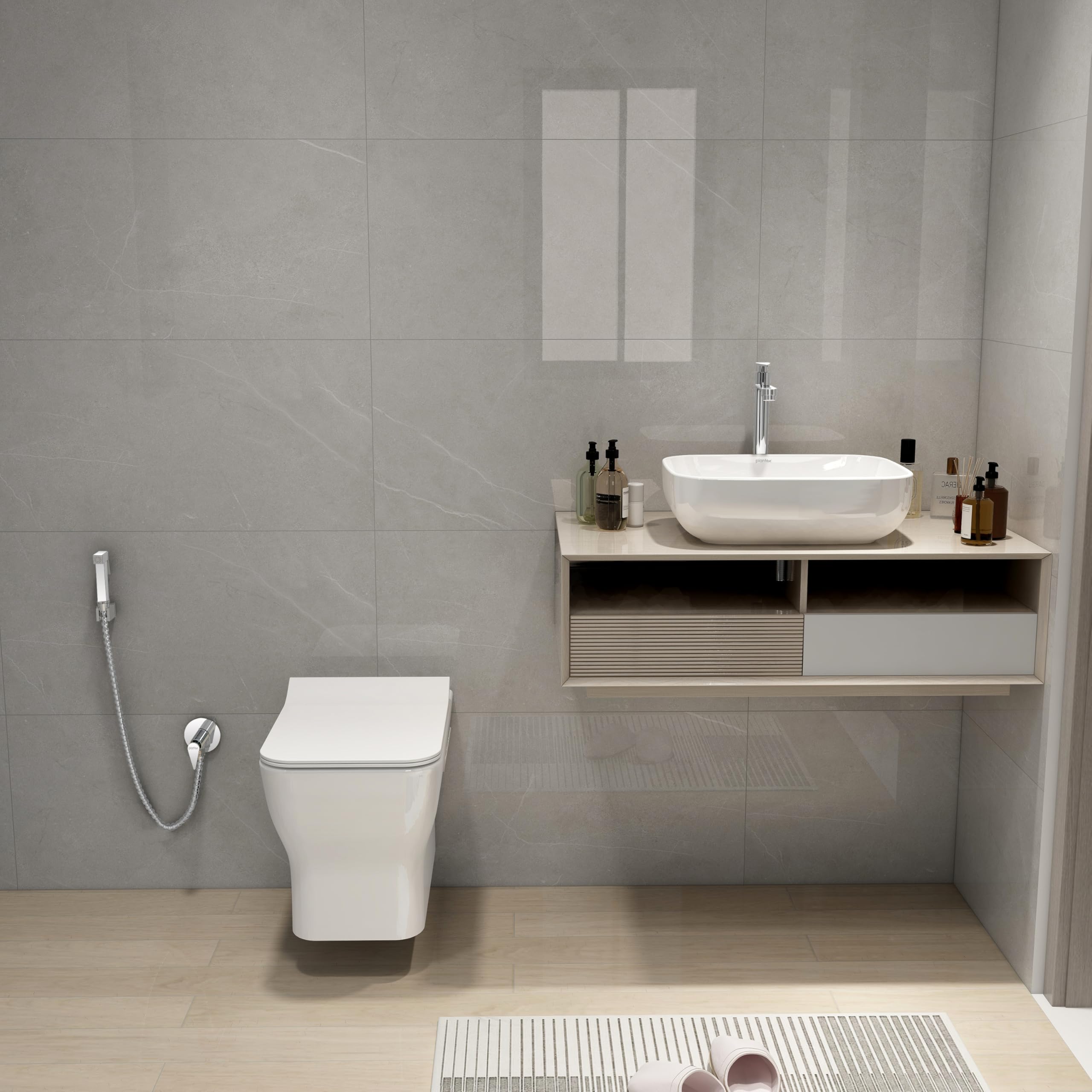 Plantex Bathroom Renovation Package - Commode for Toilet/Washbasin/Pure Brass Single Lever Pillar tap/Angle Valve for Bathroom/Health Faucet Set for Bathroom - (White, Combo) (B0D9DB67TL) Amazon Price History, Amazon Price Tracker