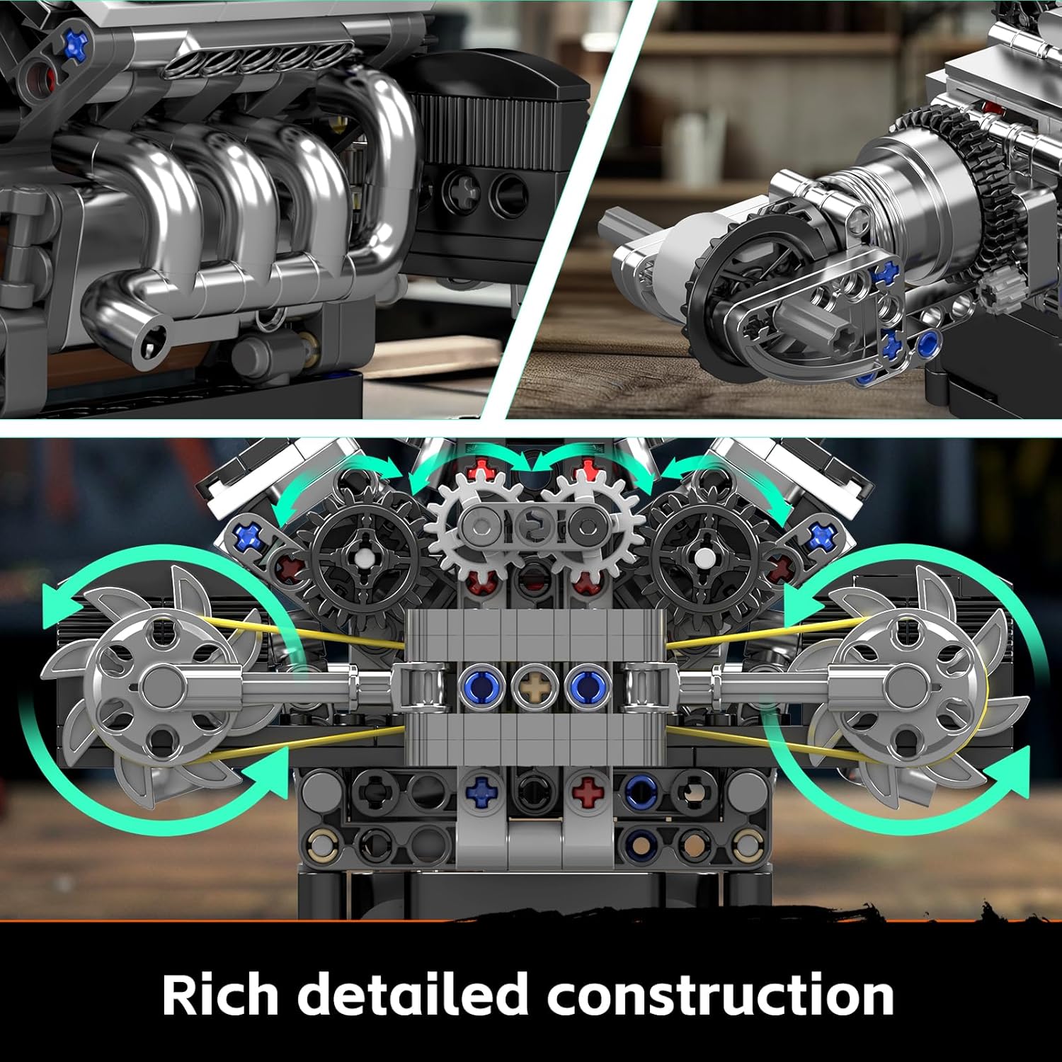 Mould King 10206 V8 Combustion Engine Model Kit that Runs, Build Your Own MOC V8 Engine Model Toy, 8-Cylinder Petrol Car Engine Replica Model Building Kit for Adults (737 PCS)