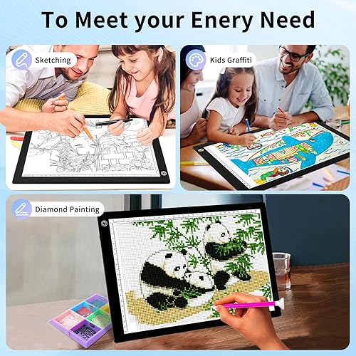 Miniatura 7 de Almohadilla de luz – Caja de luz para trazar, brillo ajustable, mesa de luz portátil para arte de diamantes, bocetos, dibujos, arte y manualidades,