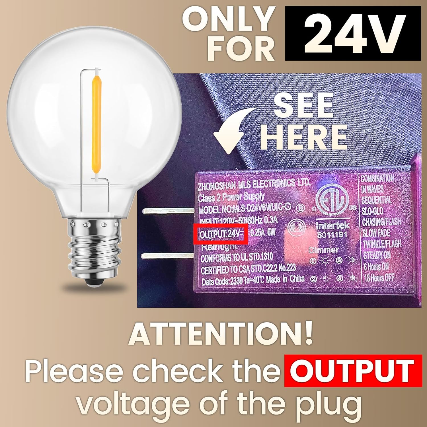 G40 Led Replacement Light Bulbs - E12 Screw Socket Base 24V Dimmable Shatterproof Clear Warm White Small Globe Bulbs Equvalent to 5 Watt for Outdoor Patio String Lights Porch Decor