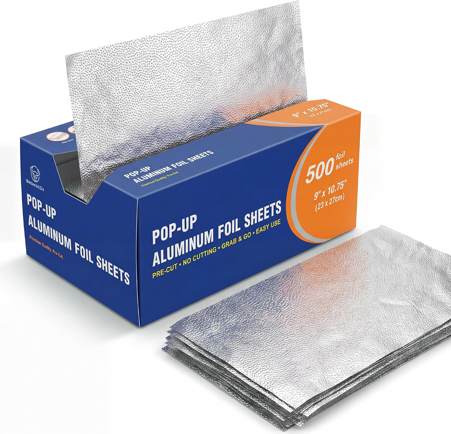 Aluminum Foil Sheets Pre Cut Pop Up, 9 x 10.75 Inches, 500 Sheets Bulk Pack, Disposable Foil Wraps for Food Service, Catering, BBQ, Restaurant, Kitchen Use – BronzeOx