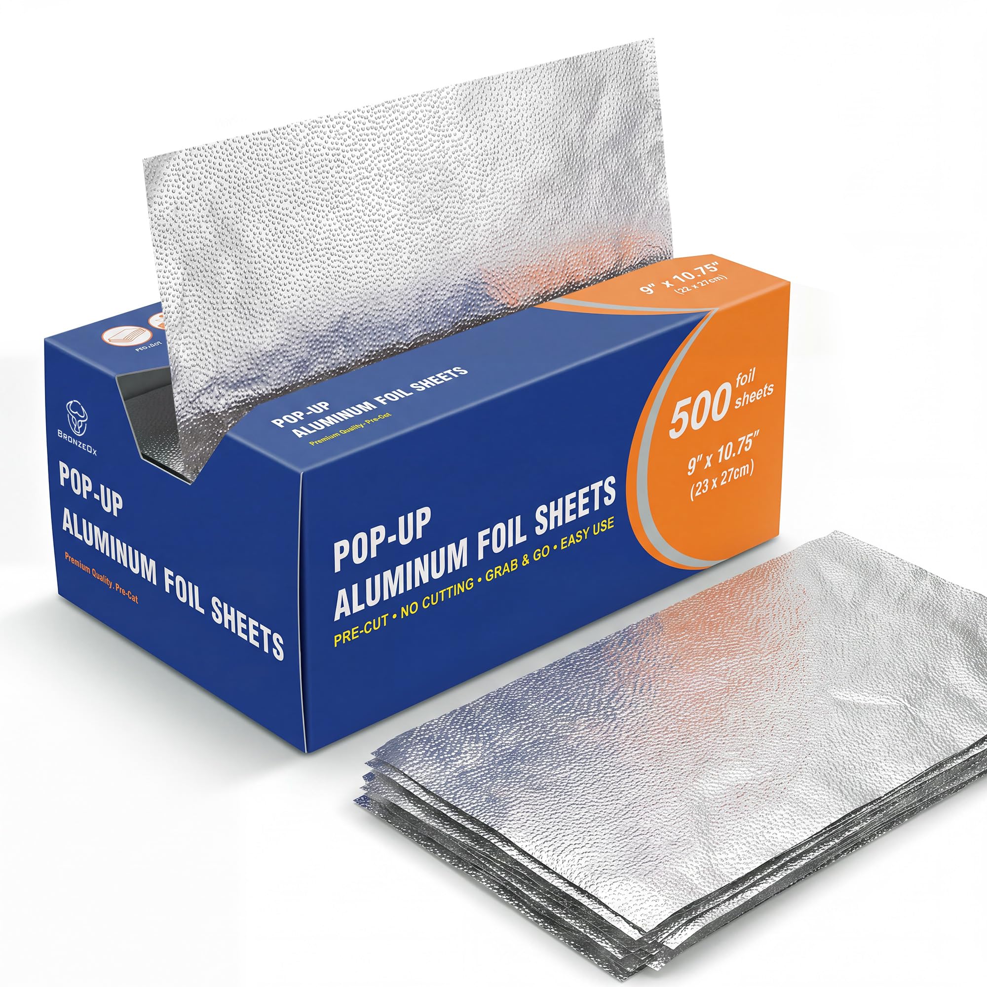 Aluminum Foil Sheets Pre Cut Pop Up, 9 x 10.75 Inches, 500 Sheets Bulk Pack, Disposable Foil Wraps for Food Service, Catering, BBQ, Restaurant, Kitchen Use – BronzeOx