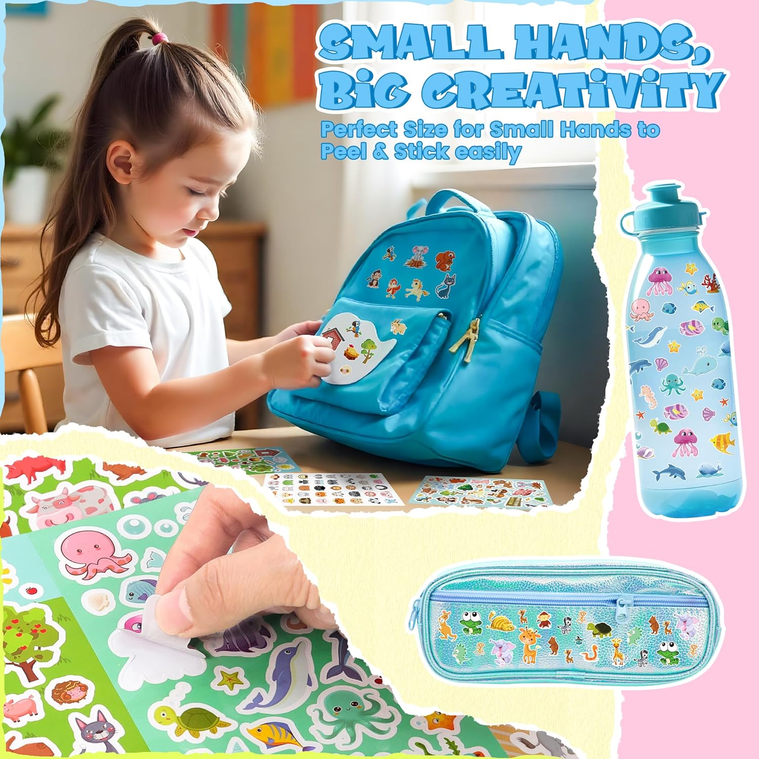 Sinceroduct Stickers for Kids, 1300+ Cute Animals Water Bottle Sticker, 8 Sheets of Children Stickers with Different Theme Scrapbooking for Classroom, Christmas Day, Crafts, Party Favors, Decorations Animal-04