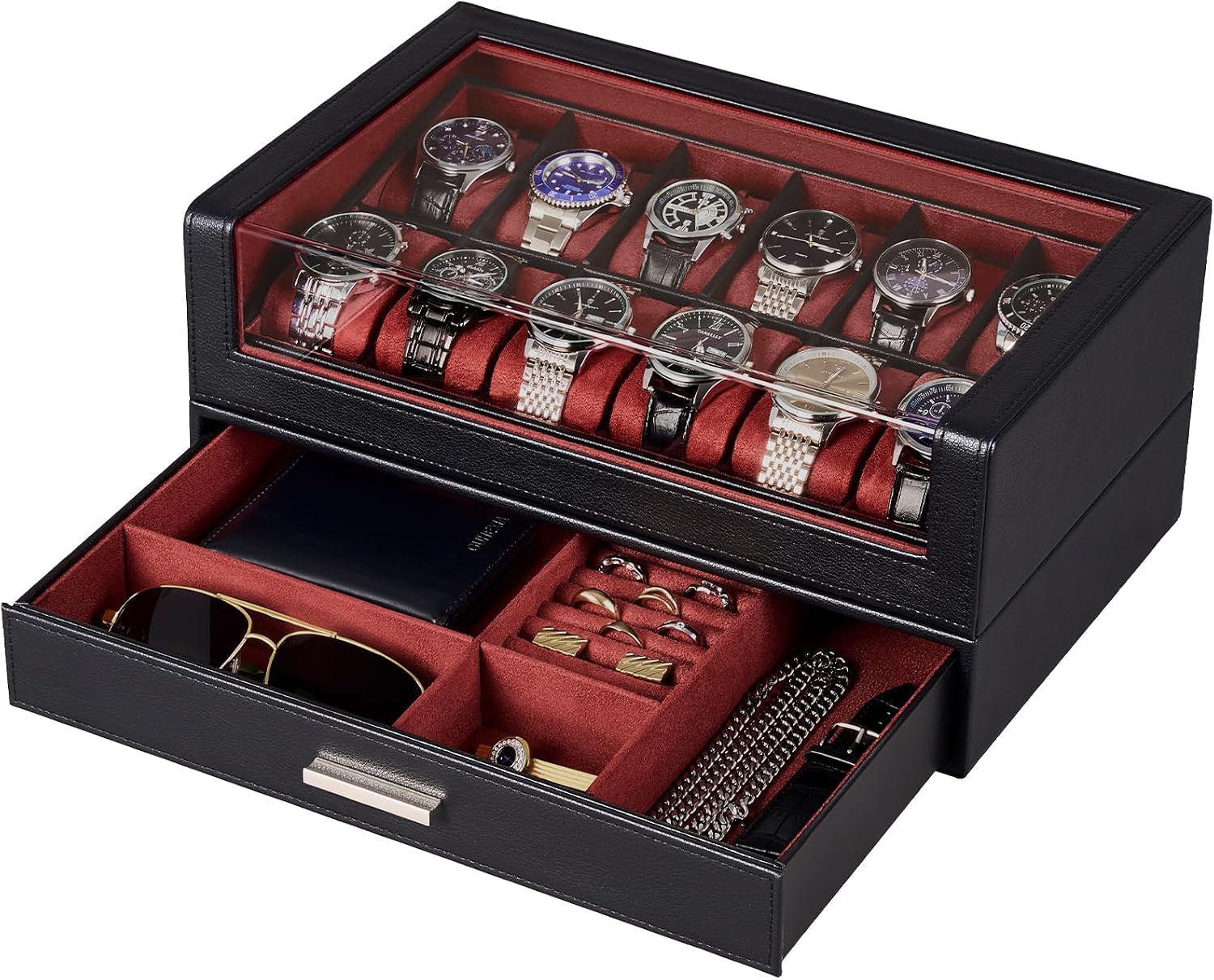 ProCase Watch Box for Men, 12 Slots Watch Display Holder -Winered
