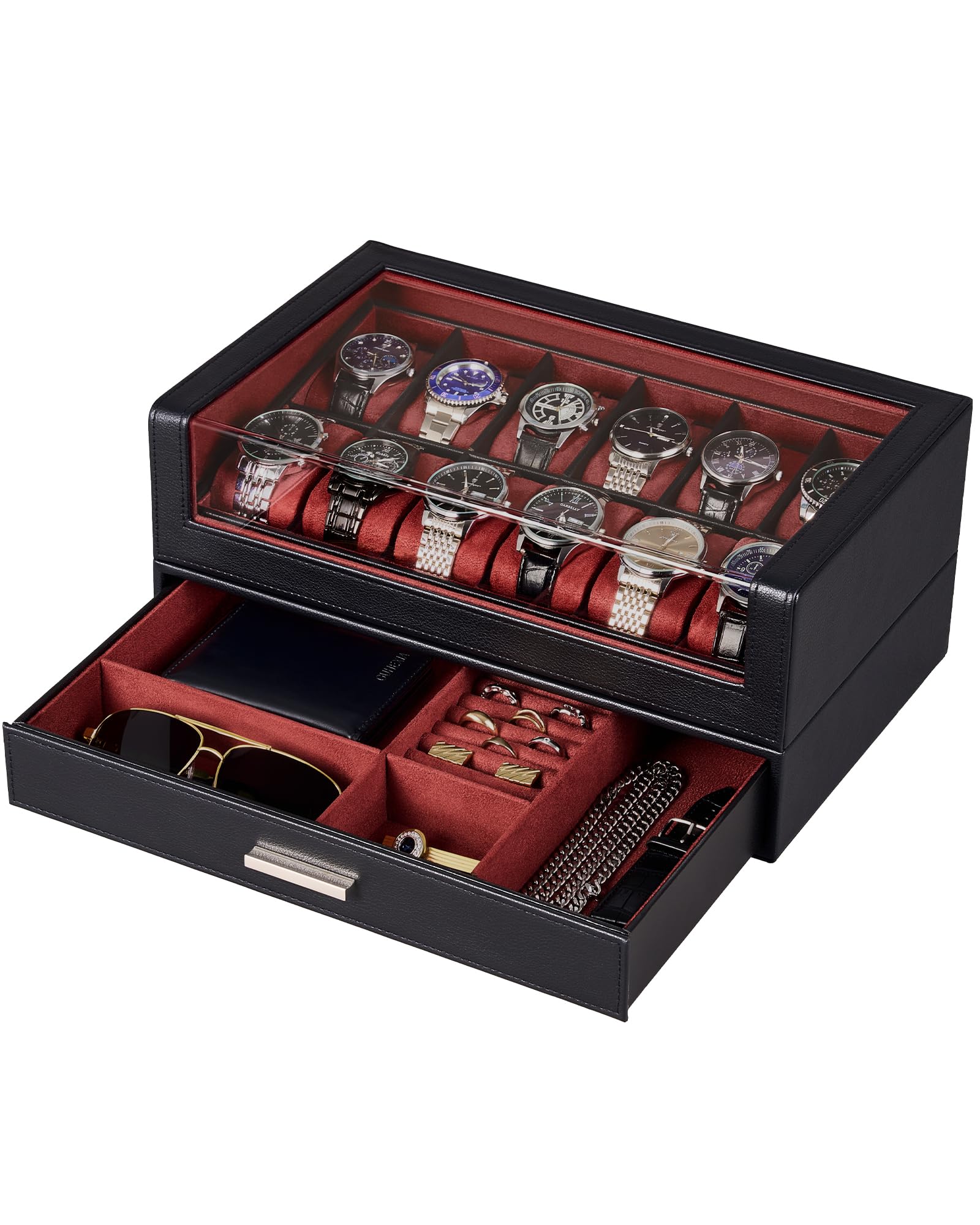 ProCase Watch Box for Men, 12 Slots Watch Display Holder -Winered