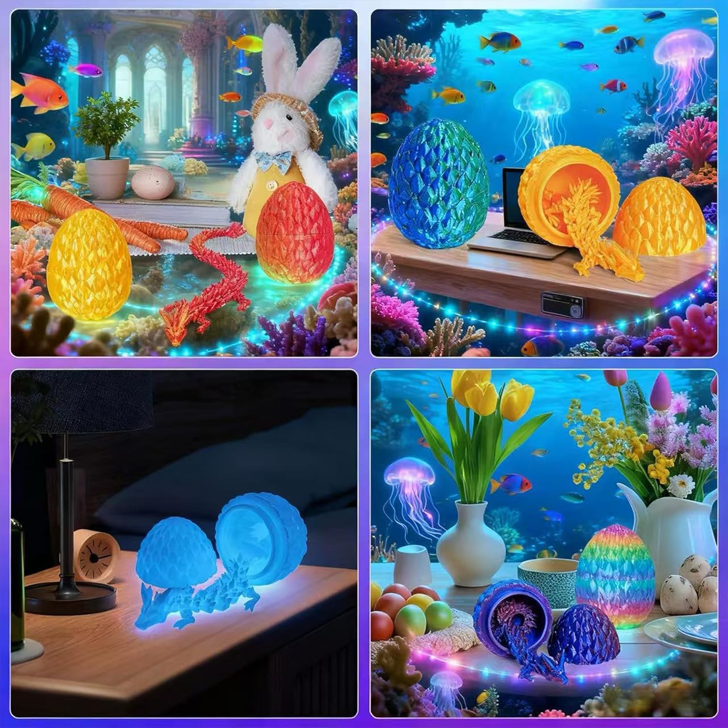 JOD® 9" 6PCS 3D Printed Dragon Eggs with Dragon Inside – Articulated Fidget Toys, Easter Dragon Eggs, Mystery Surprise Easter Eggs for Kids, Unique 3D Printed Animals, Home Decor & Gift Set(6PCS)