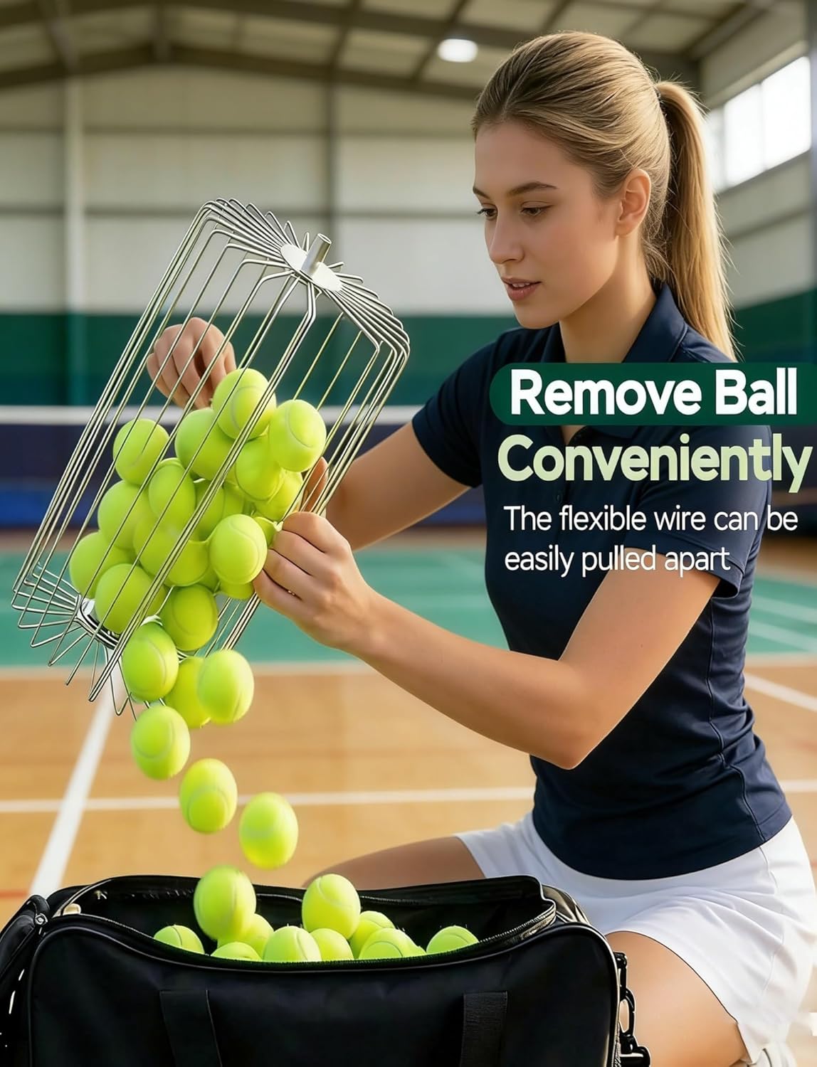Tennis Ball Retriever Roller,Tennis Ball Collector, Large Capacity Stainless Steel Picker Upper for Training and Practice(34x23x73–107cm(13x9x29–42in))