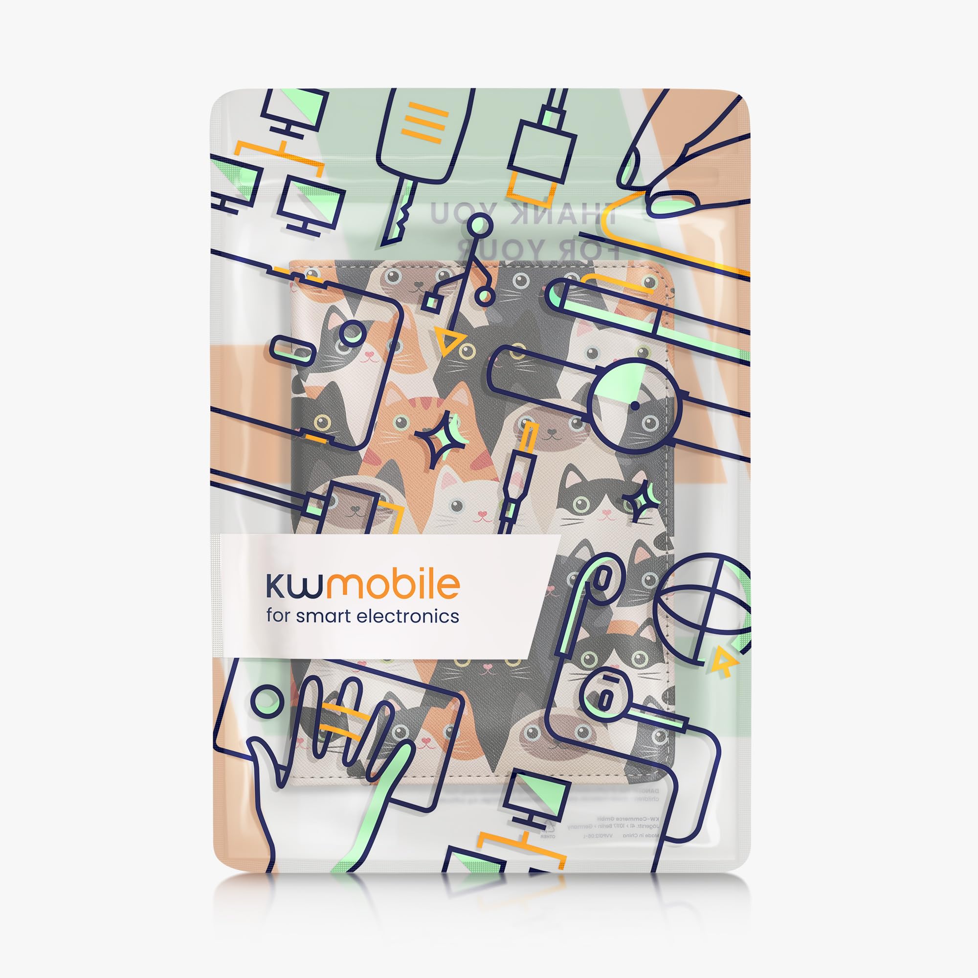 kwmobile Étui Compatible avec Amazon Kindle Paperwhite (2024)/Colorsoft Coque - Étui à Rabat magnétique Tablette eReader Similicuir avec Sangle - Orange-Noir-Blanc