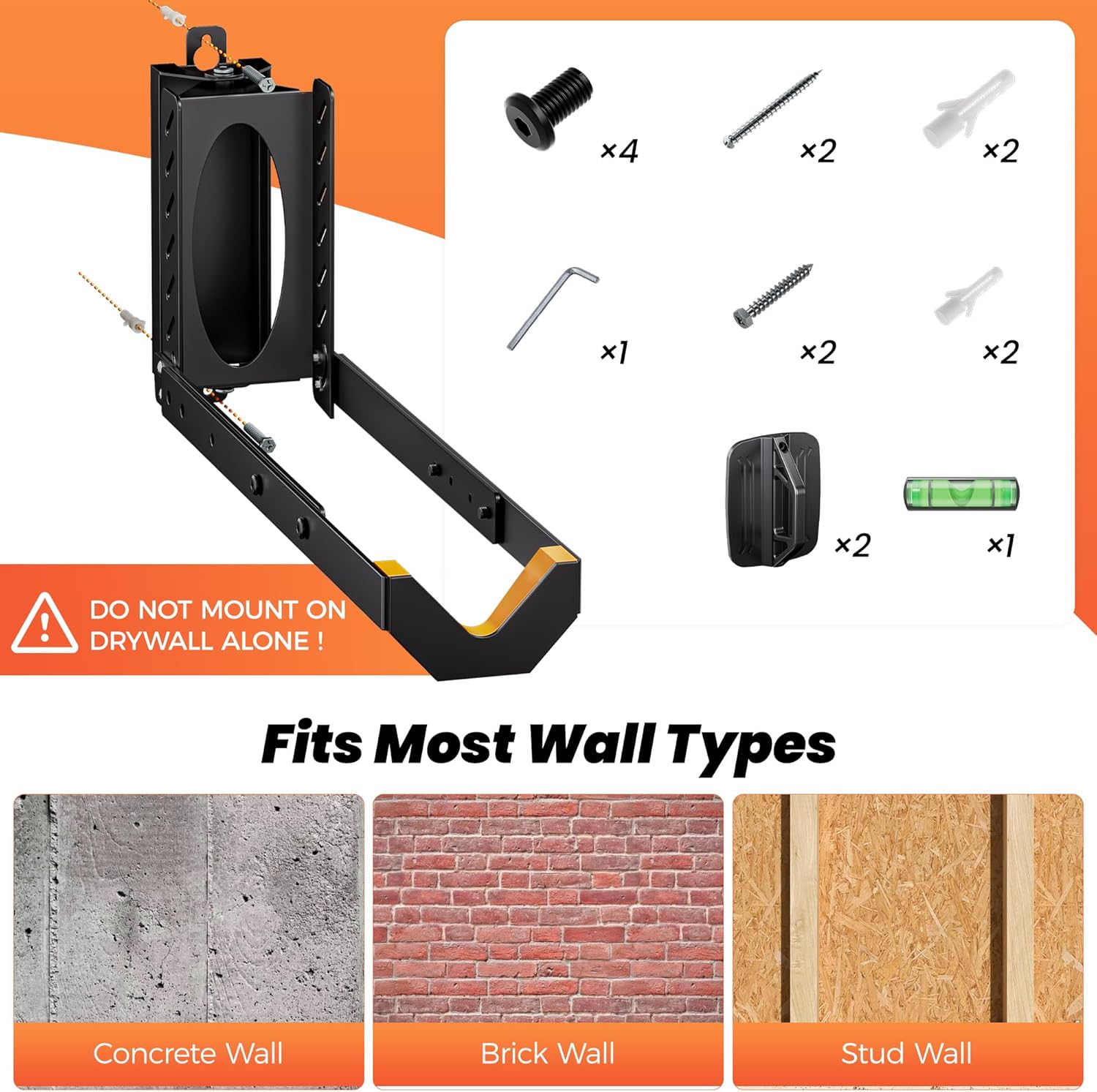 2 Pack Bike Wall Mount, Swivel Vertical No-Lift Bicycle Rack for Garage & Apartment Storage, 4 Sizes Adjustable Bike Wall Hanger Holds 77lbs, eBike MTB Road Bike Space-Saving Organizer