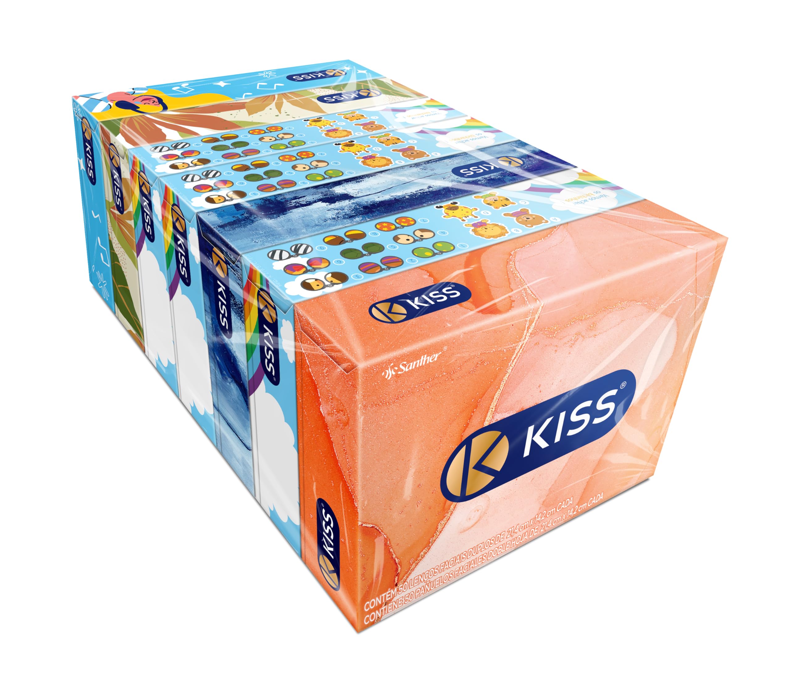 Kiss Kit de Lenço Facial Folha Dupla- Contém 07 caixas com 50