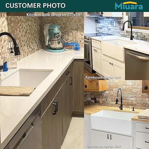 Miniatura 6 de Miuara Fregadero de cocina blanco de 26 x 19 pulgadas, fregadero de cocina empotrado, fregadero de cocina de arcilla refractaria, fregadero de