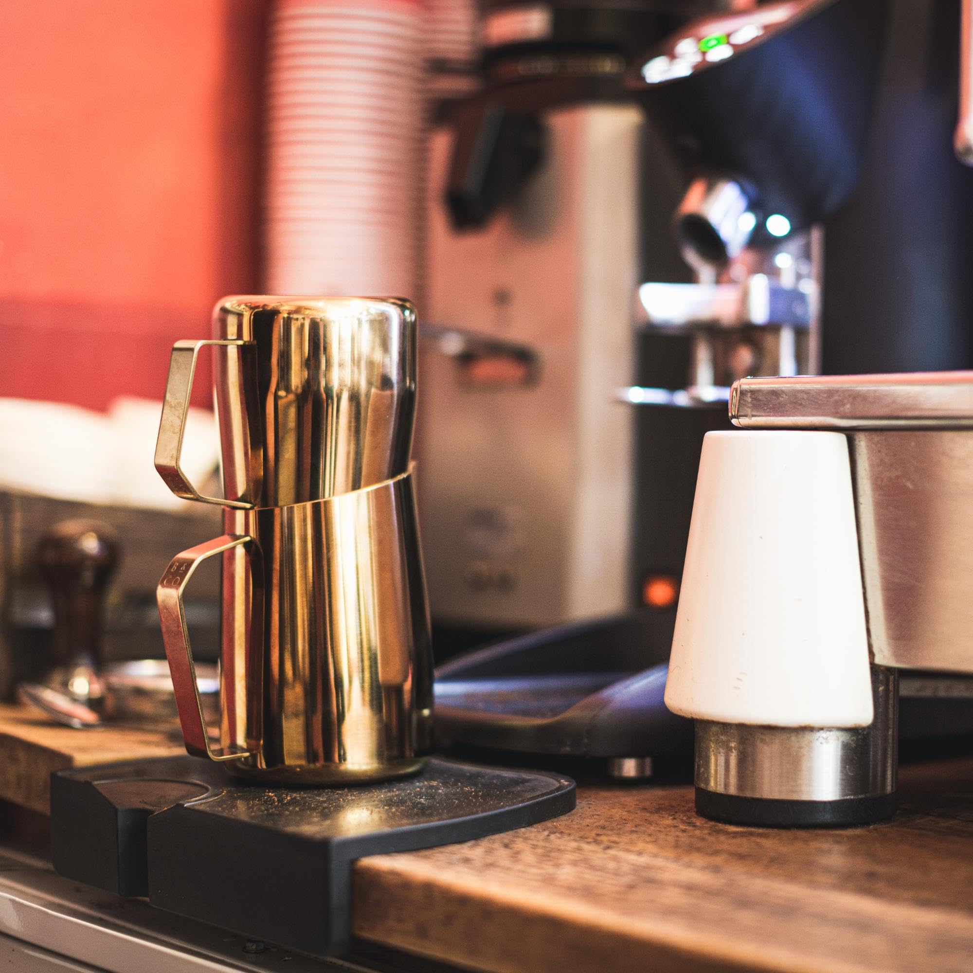 Brocca Per Latte In Acciaio Inox 350ml - Con Cucchiaio E Penna Per Decorazione Caffè - Barista - Foto 5