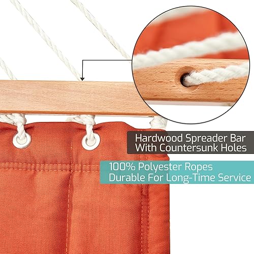 Miniatura 5 de CHULIM Hamaca doble de tela acolchada con barras separadoras de madera dura y almohada, capacidad de 450 libras, hamaca grande para 2 personas para